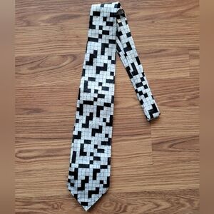 Fratello Men's Necktie Crossword Design Black White Vintage